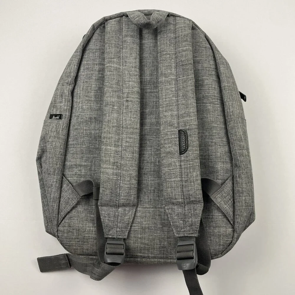 Herschel Settlement Backpack Raven Crosshatch Gray Canvas Red Striped Interior